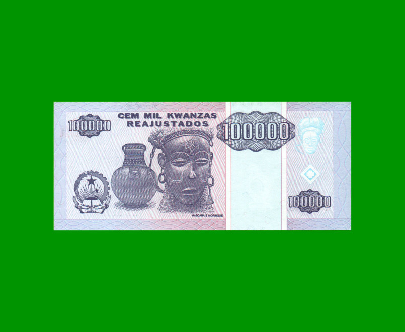 BILLETE DE ANGOLA 100.000 KWANZAS, PICK 139, AÑO 1995, ESTADO SIN CIRCULAR.- - Imagen 2