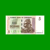 BILLETE DE ZIMBABWE 5 DOLARES, PICK 66, ESTADO SIN CIRCULAR.-