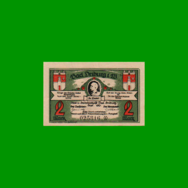 BILLETE DE ALEMANIA NOTGELD MUNICIPIO DE BAD DRIBURG 2 MARCOS, M. M. 292.1, ESTADO EXCELENTE.-