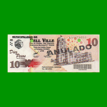 BONO MUNICIPALIDAD DE BELL VILLE $10,00, AÑO 2002/2003, ESTADO EXCELENTE.-