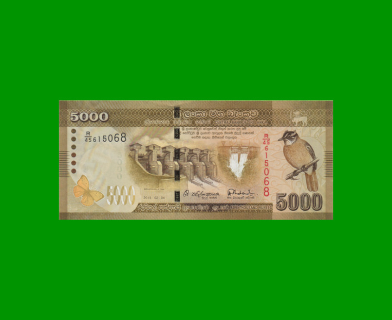 BILLETE DE SRI LANKA 5.000 RUPIAS, PICK 128c, AÑO 2015, ESTADO SIN CIRCULAR.-