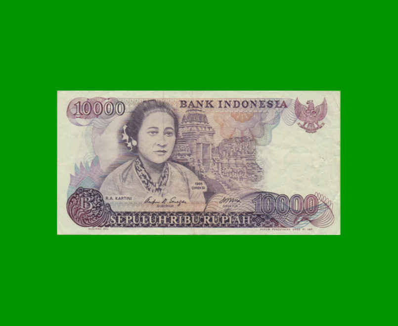 BILLETE DE INDONESIA 10.000 RUPIAS, PICK 126, AÑO 1985, ESTADO MUY BUENO+ .-