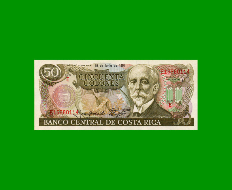 BILLETE DE COSTA RICA 50 COLONES, PICK 257, AÑO 1991, ESTADO SIN CIRCULAR.-