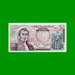 BILLETE DE COLOMBIA $ 10,00, PICK 407h, AÑO 1980, ESTADO EXCELENTE+ .-
