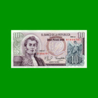 BILLETE DE COLOMBIA $ 10,00, PICK 407h, AÑO 1980, ESTADO EXCELENTE+ .-