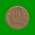 MONEDA DE CHILE 10 PESOS,  AÑO 1989, ESTADO USADA.-