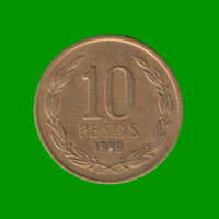 MONEDA DE CHILE 10 PESOS,  AÑO 1989, ESTADO USADA.-