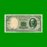 BILLETE DE CHILE $ 50,00, PICK 121, AÑO 1958/59, ESTADO EXCELENTE.-