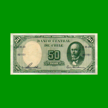 BILLETE DE CHILE $ 50,00, PICK 121, AÑO 1958/59, ESTADO EXCELENTE.-
