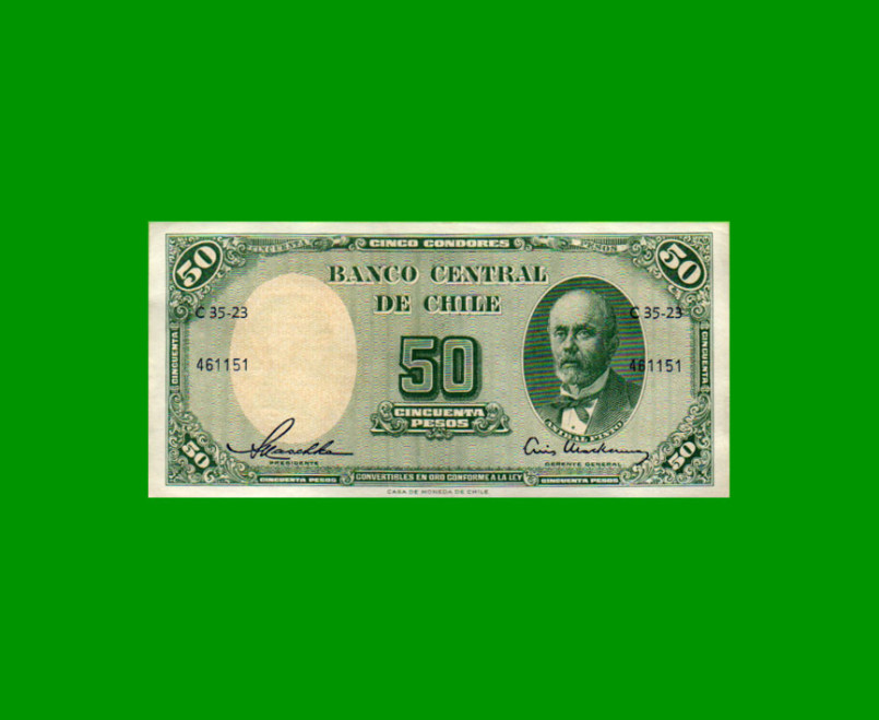 BILLETE DE CHILE $ 50,00, PICK 121, AÑO 1958/59, ESTADO EXCELENTE.-