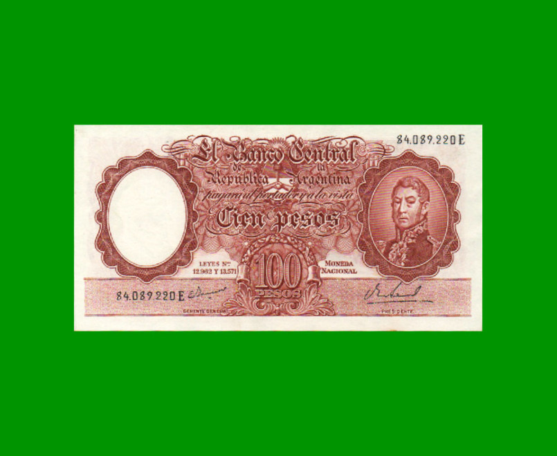 MONEDA NACIONAL $100,00, BOT 2078, AÑO 1967, ESTADO EXCELENTE+ .-