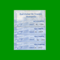 SET 4 BONOS TICKET, RED GLOBAL DE TRUEQUE METROPOLIS ROSARIO, 0,50; 1; 2 Y 10 CREDITOS, MG 2755 A 2757- 2759, ESTADO B a S/ C.-