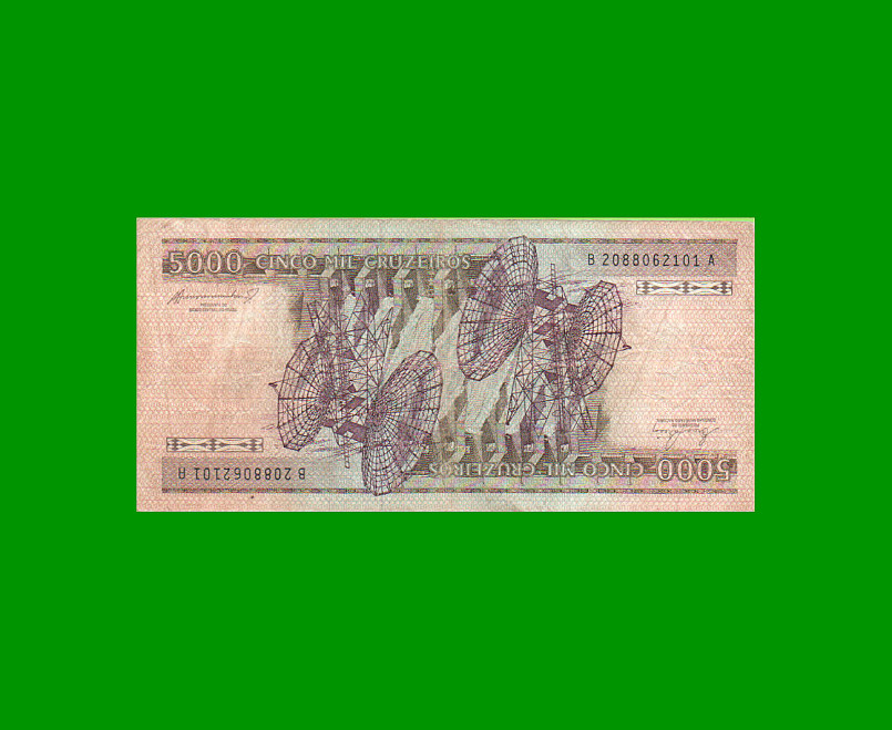 BILLETE DE BRASIL 5.000 CRUZEIROS, PICK 202c, AÑO 1984, ESTADO MUY BUENO.- - Imagen 2