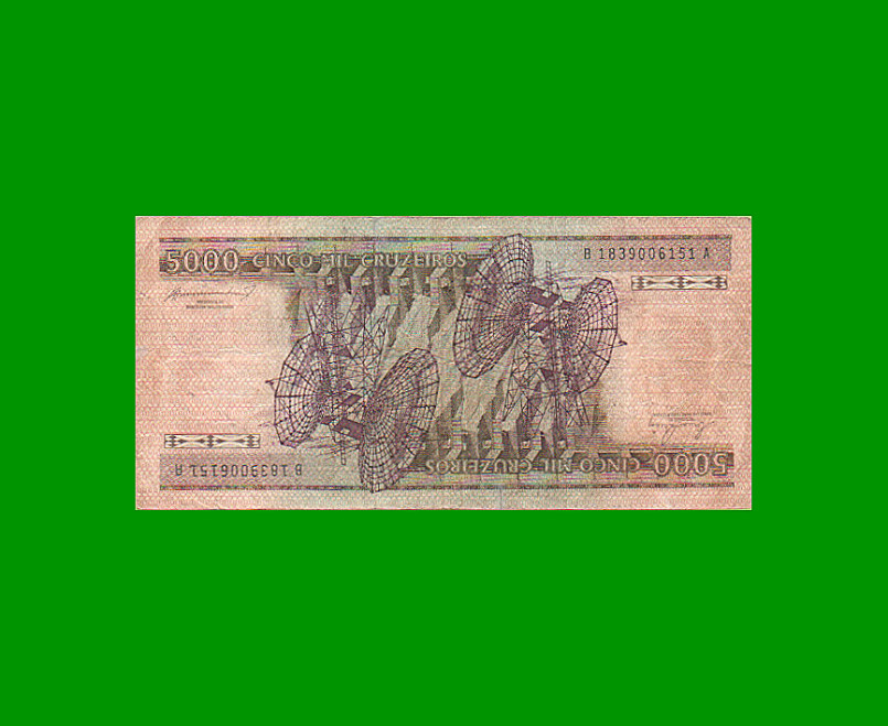 BILLETE DE BRASIL 5.000 CRUZEIROS, PICK 202c, AÑO 1984, ESTADO BUENO.- - Imagen 2