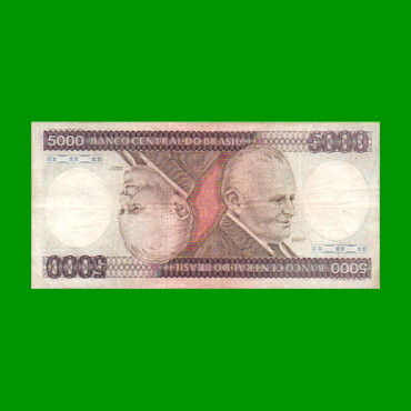BILLETE DE BRASIL 5.000 CRUZEIROS, PICK 202d, AÑO 1985, ESTADO MUY BUENO- .-