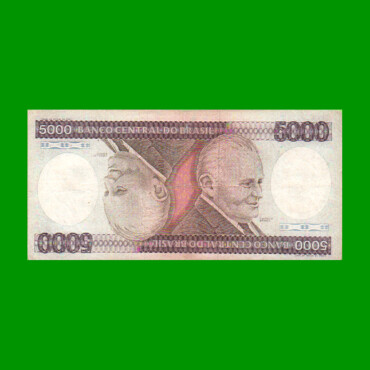 BILLETE DE BRASIL 5.000 CRUZEIROS, PICK 202d, AÑO 1985, ESTADO MUY BUENO.-
