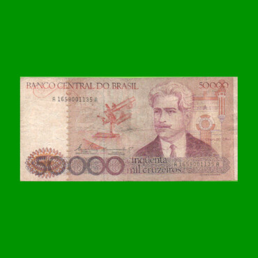 BILLETE DE BRASIL 50.000 CRUZEIROS, PICK 204a, AÑO 1984, ESTADO BUENO.-