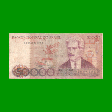 BILLETE DE BRASIL 50.000 CRUZEIROS, PICK 204c, AÑO 1985, ESTADO BUENO.-