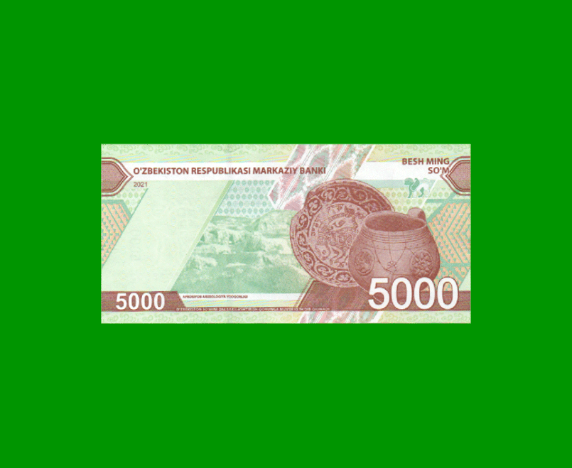 BILLETE DE UZBEKISTAN 5.000 SUM, PICK 88, AÑO 2021, ESTADO SIN CIRCULAR.- - Imagen 2