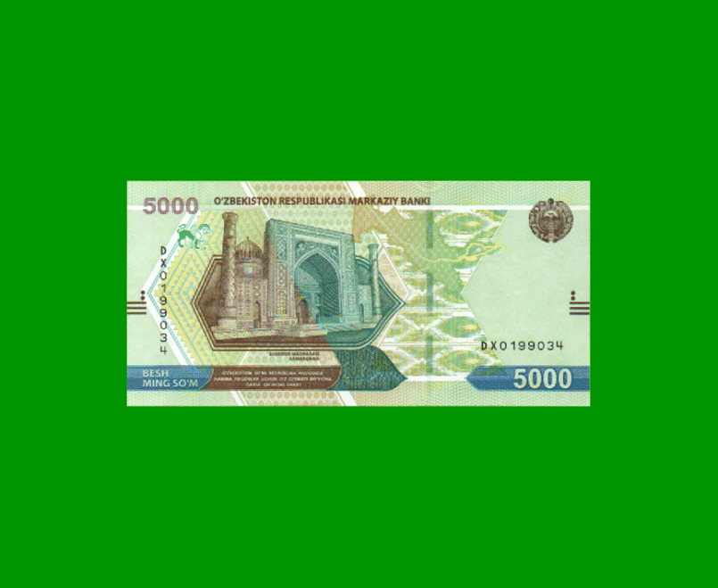 BILLETE DE UZBEKISTAN 5.000 SUM, PICK 88, AÑO 2021, ESTADO SIN CIRCULAR.-