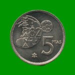 MONEDA DE ESPAÑA 5 PASETAS CONMEMORATIVA, AÑO 1980, ESTADO NUEVA.-