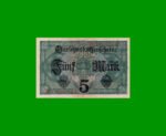 BILLETE DE ALEMANIA 5 MARCOS, PICK 56b, AÑO 1917, ESTADO EXCELENTE.- - Imagen 2