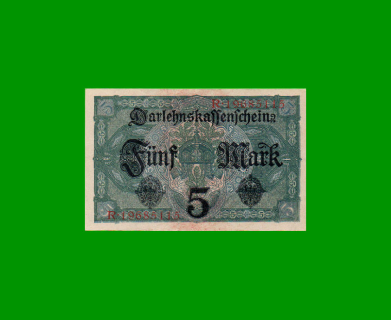 BILLETE DE ALEMANIA 5 MARCOS, PICK 56b, AÑO 1917, ESTADO EXCELENTE.- - Imagen 2