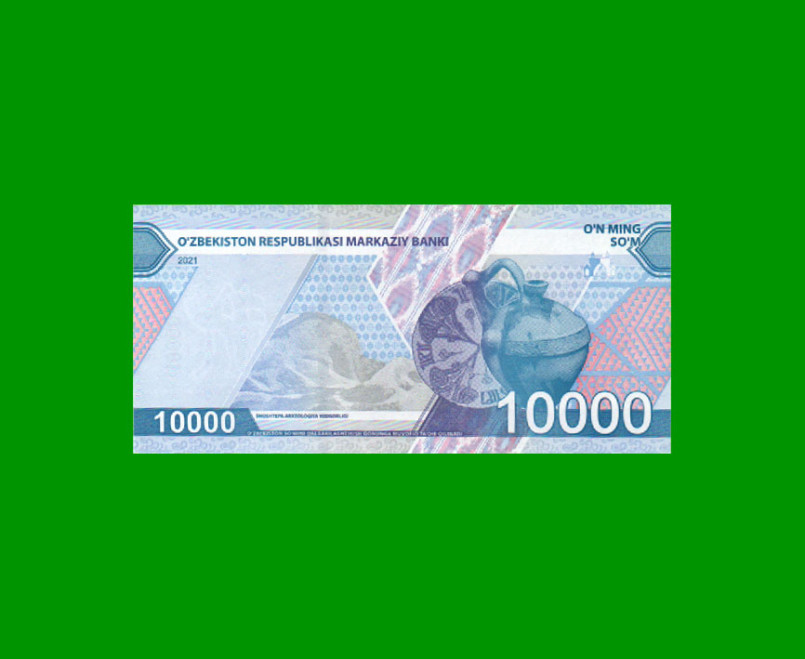 BILLETE DE UZBEKISTAN 10.000 SUM, PICK 89, AÑO 2021, ESTADO SIN CIRCULAR.- - Imagen 2