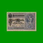 BILLETE DE ALEMANIA 5 MARCOS, PICK 56b, AÑO 1917, ESTADO EXCELENTE.-