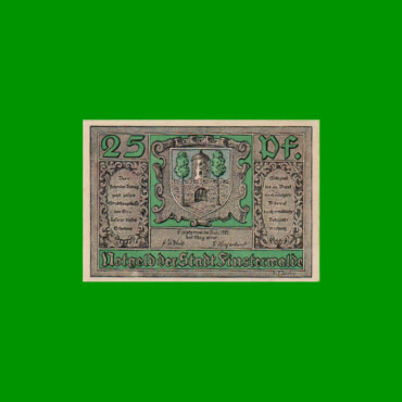 BILLETE DE ALEMANIA NOTGELD CIUDAD DE FINSTERWALDE N. L. 25 CENTAVOS, M. M. 362.1, ESTADO EXCELENTE+ .-