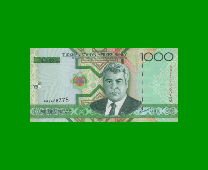 BILLETE DE TURKMENISTAN 1.000 MANAT, PICK 20, AÑO 2005, ESTADO SIN CIRCULAR.-