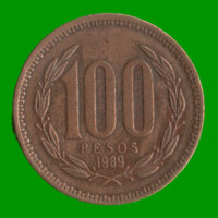 MONEDA DE CHILE 100 PESOS,  AÑO 1989, ESTADO USADA.-
