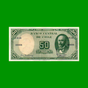 BILLETE DE CHILE $ 50,00 RESELLADO A 5 CENTESIMOS, PICK 126, ESTADO EXCELENTE+ .-