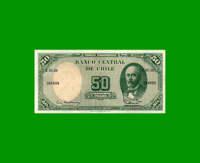 BILLETE DE CHILE $ 50,00 RESELLADO A 5 CENTESIMOS, PICK 126, ESTADO EXCELENTE+ .-