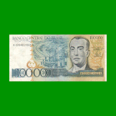 BILLETE DE BRASIL 100.000 CRUZEIROS, PICK 205, AÑO 1985, ESTADO MUY BUENO- .-