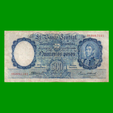 MONEDA NACIONAL $500,00, BOT 2088, NUMEROS ROJOS, AÑO 1944, ESTADO MUY BUENO- .-