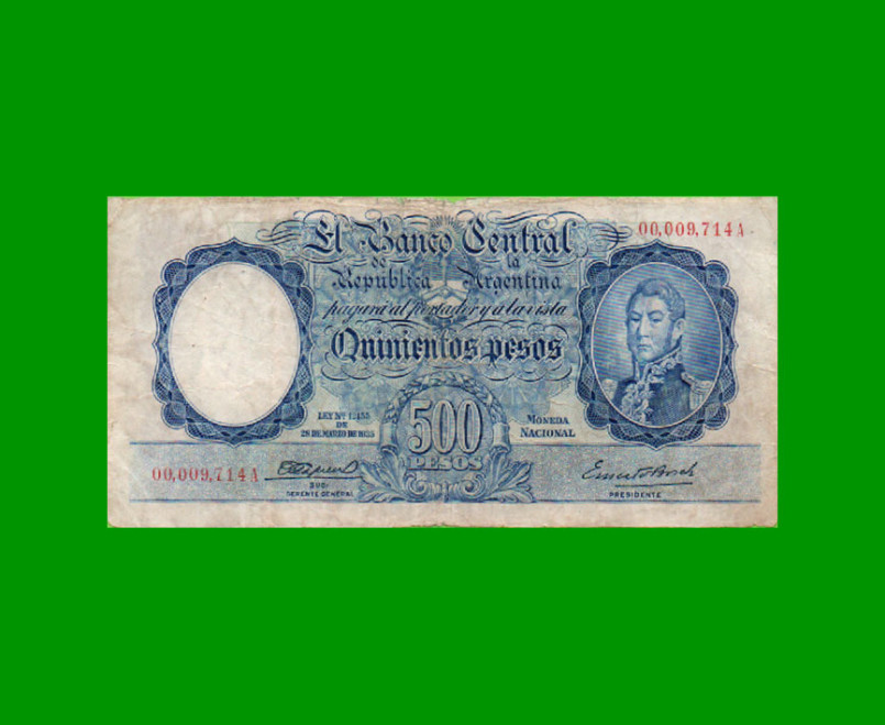 MONEDA NACIONAL $500,00, BOT 2088, NUMEROS ROJOS, AÑO 1944, ESTADO MUY BUENO- .-