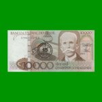 BILLETE DE BRASIL 10.000 CRUZEIROS RESELLADO 10 CRUZADOS, PICK 206, AÑO 1986, ESTADO SIN CIRCULAR.-