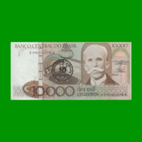 BILLETE DE BRASIL 10.000 CRUZEIROS RESELLADO 10 CRUZADOS, PICK 206, AÑO 1986, ESTADO SIN CIRCULAR.-