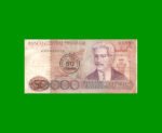 BILLETE DE BRASIL 50.000 CRUZEIROS RESELLADO 50 CRUZADOS, PICK 207a, AÑO 1986, ESTADO BUENO.-