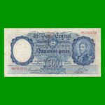 MONEDA NACIONAL $500,00, BOT 2089, NUMEROS ROJOS, AÑO 1946, ESTADO MUY BUENO+ .-