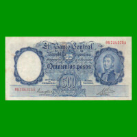 MONEDA NACIONAL $500,00, BOT 2089, NUMEROS ROJOS, AÑO 1946, ESTADO MUY BUENO+ .-