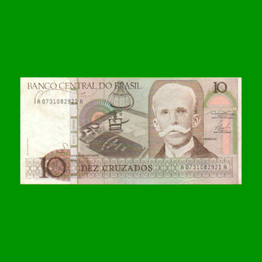 BILLETE DE BRASIL 10 CRUZADOS, PICK 209a, AÑO 1986, ESTADO MUY BUENO+ .-