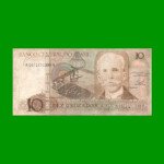 BILLETE DE BRASIL 10 CRUZADOS, PICK 209a, AÑO 1986, ESTADO BUENO.-