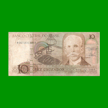 BILLETE DE BRASIL 10 CRUZADOS, PICK 209a, AÑO 1986, ESTADO BUENO.-
