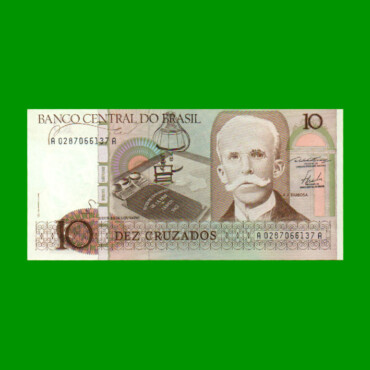 BILLETE DE BRASIL 10 CRUZADOS, PICK 209a, AÑO 1986, ESTADO EXCELENTE+ .-