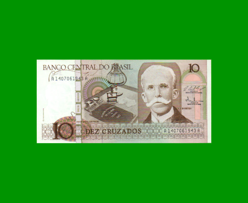 BILLETE DE BRASIL 10 CRUZADOS, PICK 209b, AÑO 1987, ESTADO SIN CIRCULAR.-