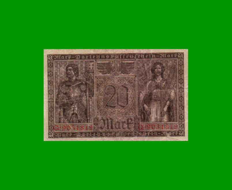 BILLETE DE ALEMANIA 20 MARCOS, PICK 57, AÑO 1918, ESTADO BUENO+ .- - Imagen 2