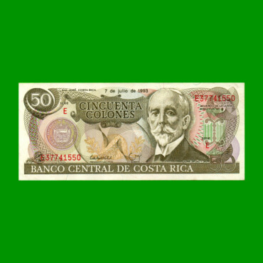 BILLETE DE COSTA RICA 50 COLONES, PICK 257, AÑO 1993, ESTADO EXCELENTE+ .-