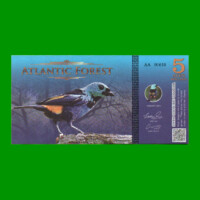 BILLETE DE BOSQUE ATLANTICO 5 AVES DOLARES, FANTASIA, AÑO 2015, ESTADO SIN CIRCULAR.-